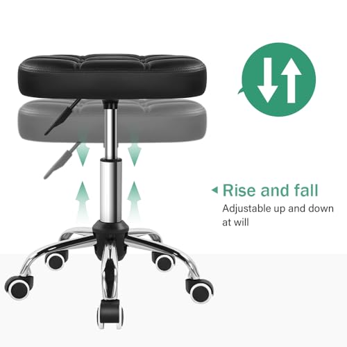 FURWOO Black Oval Height-Adjustable Massage Chair Stool with Wheels