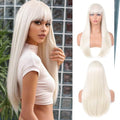 Long Straight Platinum Blonde Wig with Bangs - 24 Inch Heat-Resistant Synthetic Hair - Cosplay & Daily Wear - Variation: Straight / Platinum Blonde