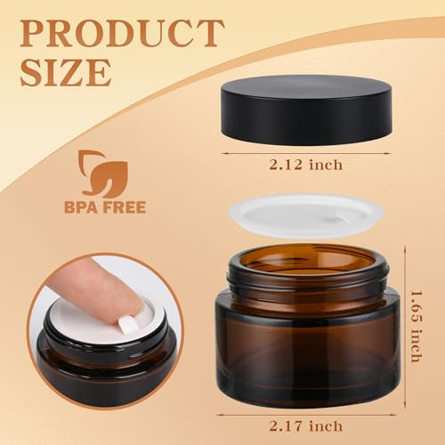 Amber Glass Jars with Black Airtight Lids - 1oz Travel Cosmetic Containers - NOOEEISS