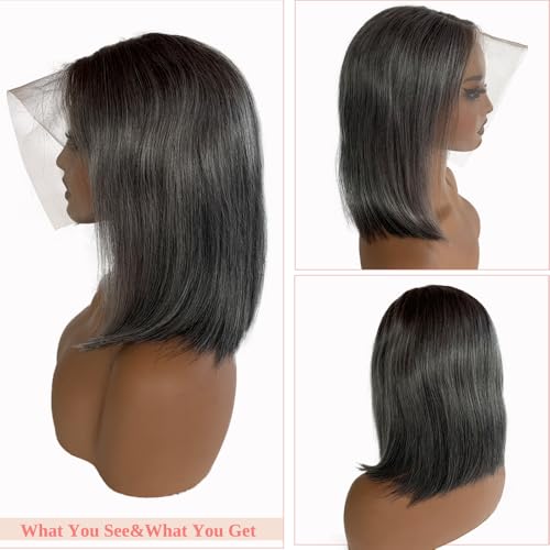 Straight Salt & Pepper Grey Short Bob Lace Front Wig 12 Inch - No Shedding