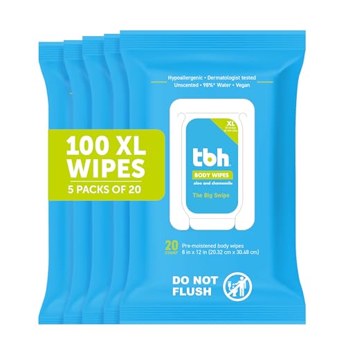 TBH Kids XL Wipes for Kids and Teens ?Extra Large Wipes, Alcohol Free Disposable Washcloths, Unscented Cleansing Cloths for Teen Girls & Boys ? 5 pk (100ct total)