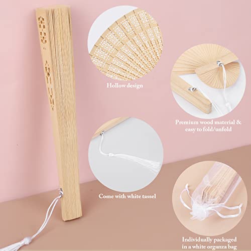 Wooden Folding Hand Fans 8-Inch Sandalwood Vintage Chinese Fans with Tassels & Gift Set