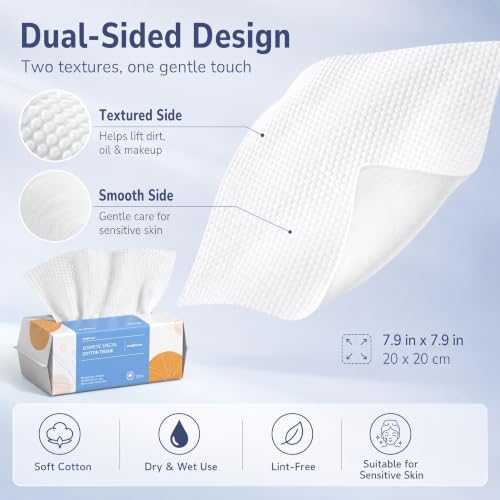 Disposable Face Towels 100 Count Pack of 3 - Soft Cotton Dry Wipes for Face & Makeup Removal