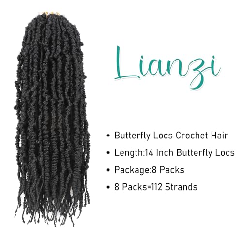 Butterfly Locs Crochet Hair 14 Inch Natural Black - 8 Packs Goddess Faux Braids