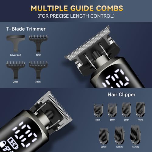 Men’s 6-in-1 Waterproof Grooming Kit with Trimmer, Nose & Ear Clippers, USB-C Charging