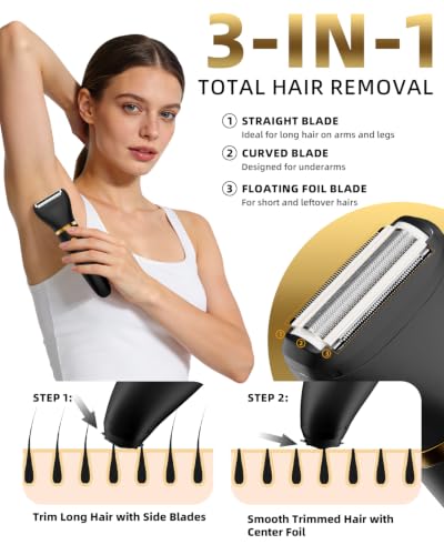 Ufree 3-in-1 Bikini & Facial Trimmer Electric Razor for Women - Black Gold