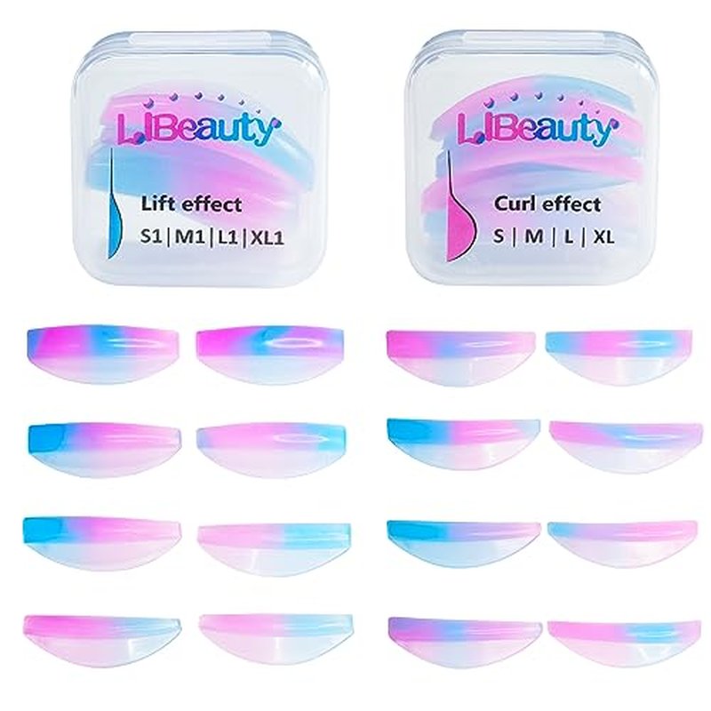 Libeauty Eyelash Lift Rods Reusable Lash Perm Pads 8 Pairs Set of Combi Silicon Pads C-Curl Eyelash Lifting Shield DIY Use at Home or Salon Lash Perming Tool