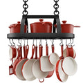 Black 34-Inch Ceiling Pot Rack with 20 Hooks for Kitchen Organizer