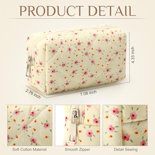 Paterr 6 Pcs Quilted Makeup Bag Bulk for Women Girls Birthday Valentine's Day Bridesmaid Gifts Cute Cotton Cosmetic Pouch Bow Floral Coquette Aesthetic Travel Toiletry Bag(Classic Style,Colorful)