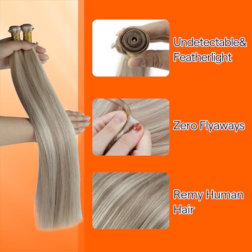 Full Shine Genius Weft Hair Extensions 20 Inch 60G - Platinum Blonde with Ash Highlights