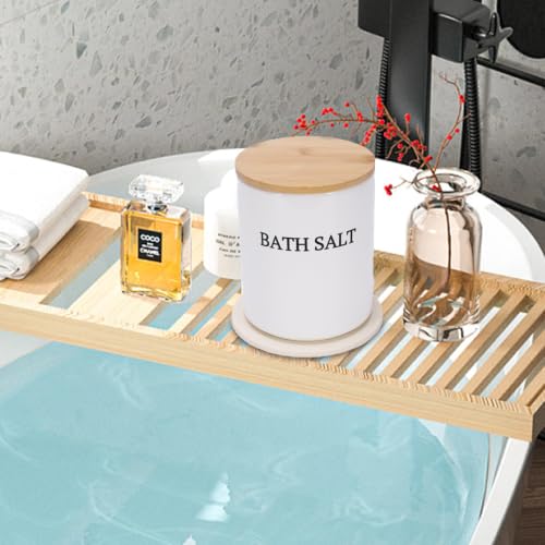 M-White 64oz Airtight Ceramic Bath Salt Jar Set with Wooden Lid & Scoop