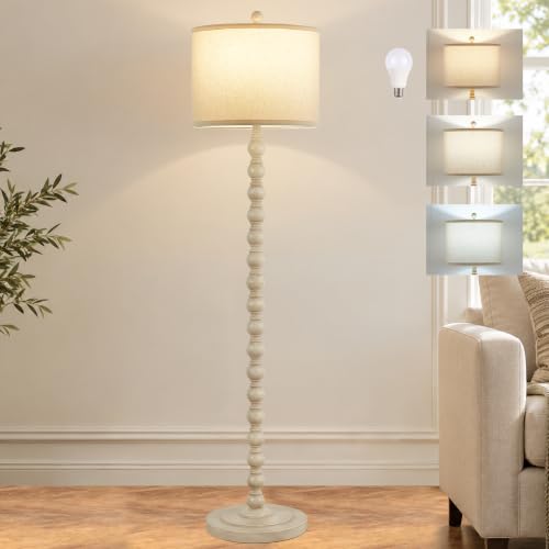 Farmhouse Floor Lamp 62 Inch Tall with 3-Color LED Lighting - Wash White Variation