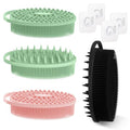 Soft Silicone Body Scrubber 4PCS, 2-in-1 Bath & Shampoo Brush with Dual-Side Usage, Hygienic Silicone Loofah Shower Scrubber for Gentle Exfoliating & Good Lathering(Black/Pink/Green*2)