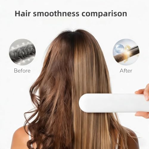 Cordless White Hair Straightener Brush with LCD & 7 Heat Settings – Travel & Daily Styling