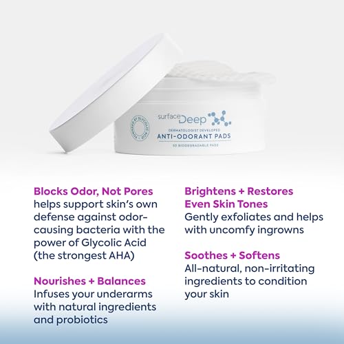 Anti-Odor Skin Care Pads with Glycolic Acid - Deodorant & Exfoliant, 50 Count