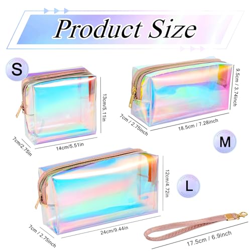 Clear Iridescent Holographic Makeup Bag with Zipper - L - 8 Pack