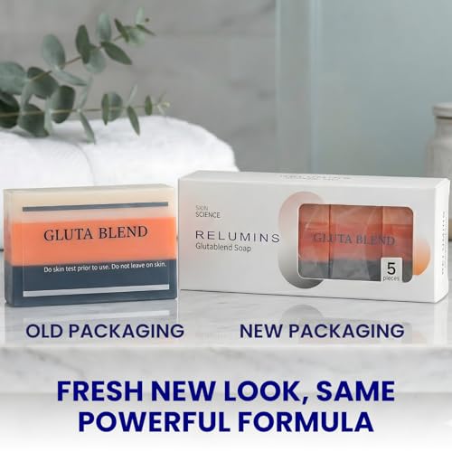 Relumins Premium 3-in-1 Glutablend Exfoliating Beauty Soap Bar Dark Spot Remover ? For Smoother, Clearer, Healthier-Looking Skin ? Now with Rosehips ? Gentle Face & Body Cleanser 120g x 5 Bars