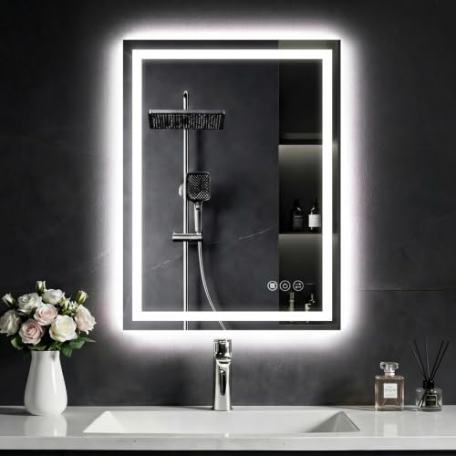 24x32 Inch LED Bathroom Mirror with Lights, Anti-Fog Wall Vanity Mirror - White, 3 Light Modes