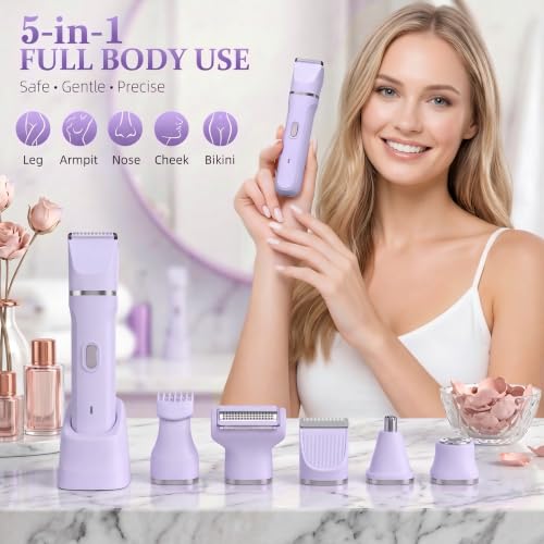 Purple 5-in-1 Women’s Bikini Trimmer & Full-Body Hair Removal Kit