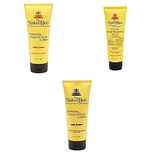 The Naked Bee Orange and Blossom Honey Moisturizing Hand and Body Lotion + Vitamin C Facial Moisturizer SPF 30 + Moisturizing Hand & Body Lotion with Lavender & Beeswax Absolute