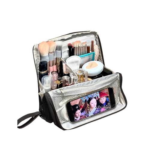 standing makeup bag, Women's Large Capacity Foldable Magnetic Travel Makeup Storage Bag, Waterproof Portable Open Makeup Bag with Divider,black