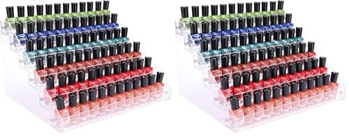 6-Tier Clear Nail Polish Organizer Rack - Pack of 2, Holds 48-96 Bottles