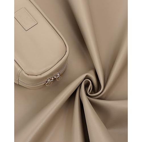 Pocmimut Makeup Bag,Open Flat Makeup Pouch Purse Car Accessories,Travel Essentials Organizer with Divider,Christmas Birthday Gifts for Mom and Lover,Apricot