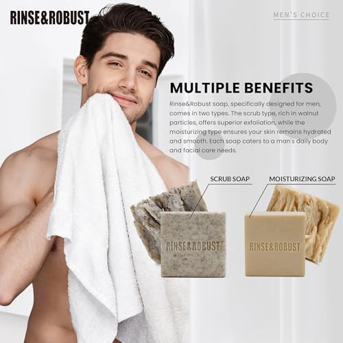 Rinse & Robust 6x5.3 oz Men's Natural Bar Soap Gift Set – 6 Scents Exfoliating & Moisturizing