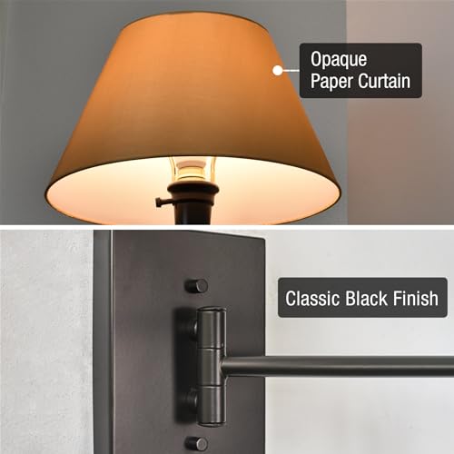 Kira Home Cambridge 15-Inch Modern Swing Arm Wall Sconce with 3-Way Switch - Black Beige Shade
