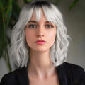MINLEE Silver Gray Wigs for Women Short Bob with Bangs 14 Inch Curly Synthetic Hair Variation: Silver Gray