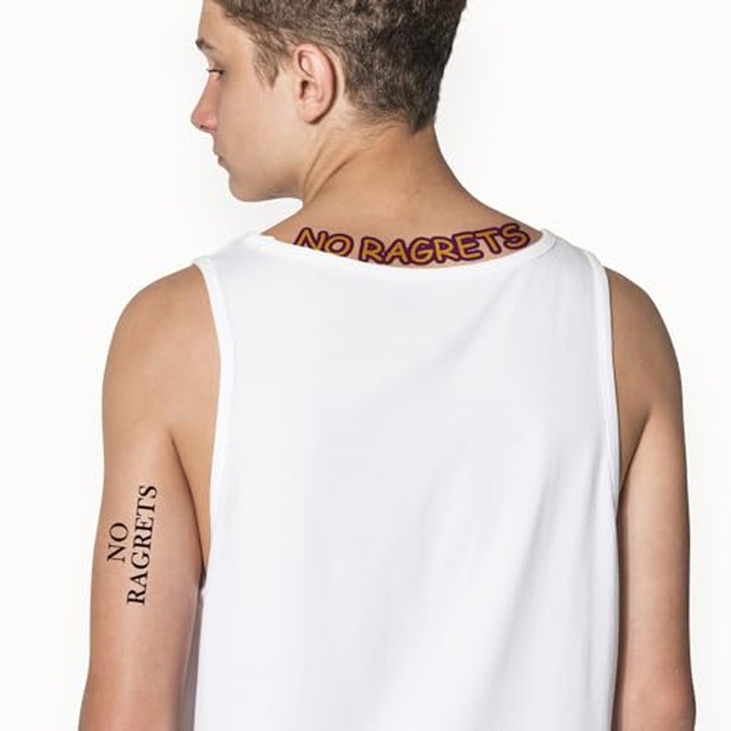 6 Sheets No Ragrets Temporary Tattoos - Funny Phrase Tattoo Stickers for Face, Arm, Body, and Hand