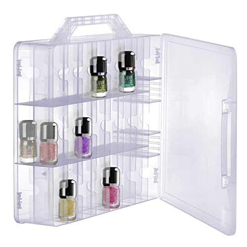 Clear Nail Polish Organizer Box 48 Bottles with Adjustable Dividers - Double Sided Storage Case