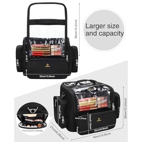 Makeup Brush Bag Extra Large Makeup Brush Case with 4 small bags Professional Makeup Artist Brush Holder Stand Up Organizer for Travel with Adjustable Dividers and Shoulder Strap