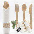 Pre-Wrapped Bamboo Cutlery Set – 100 Pack Disposable Utensils with Napkins – Forks, Knives, Spoons – Eco-Friendly Party & Wedding Supplies