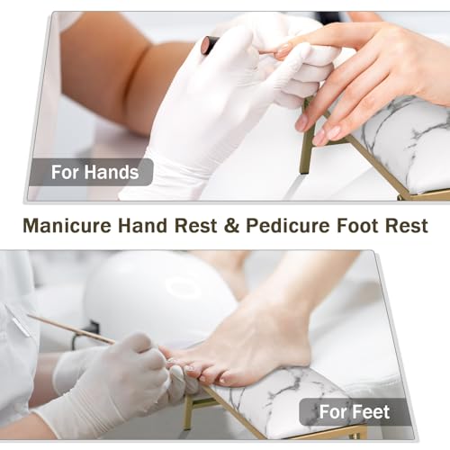 Foldable White-Marble Nail Arm Rest for Manicure & Nail Tech - Microfiber Leather Hand Support