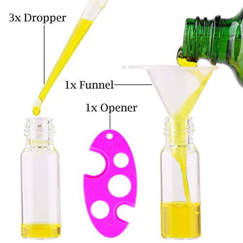 MaxMau 100 Pack 5ml Clear Glass Essential Oil Roller Bottles with Stainless Steel Balls & Gold Lids - Travel & Sample Size