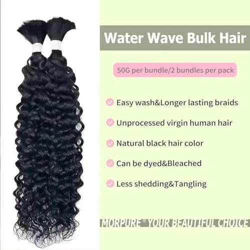 Human Braiding Hair 16 Inch Water Natural Curly Virgin Hair - Boho Braids, Wavy, Unprocessed - 2 Bundles