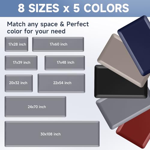 4/5 Inch Thick Memory Foam Kitchen Mat - Grey, 70 x 24 Inches, Anti-Fatigue Rug for Standing