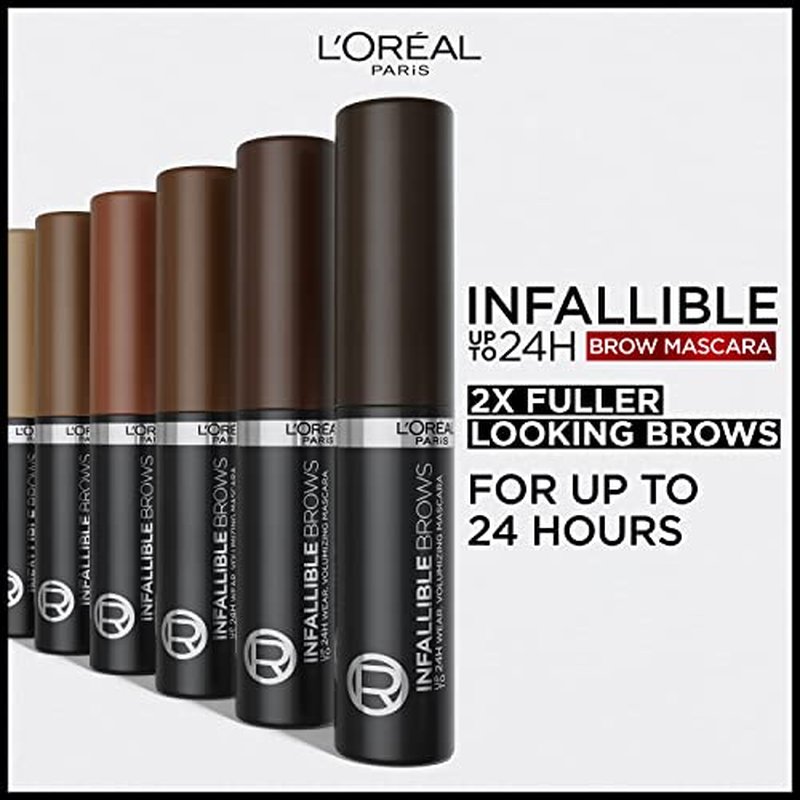 L'Oreal Paris Infallible Volumizing 24H Wear Brow Mascara, Long Lasting Eyebrow Makeup for 2X Fuller Eyebrows, 3.0 Soft Black, 0.13 Fl Oz