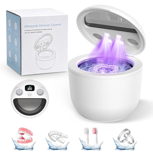 Ultrasonic Denture & Retainer Cleaner 45kHz UV Sterilizer with 200ml Capacity