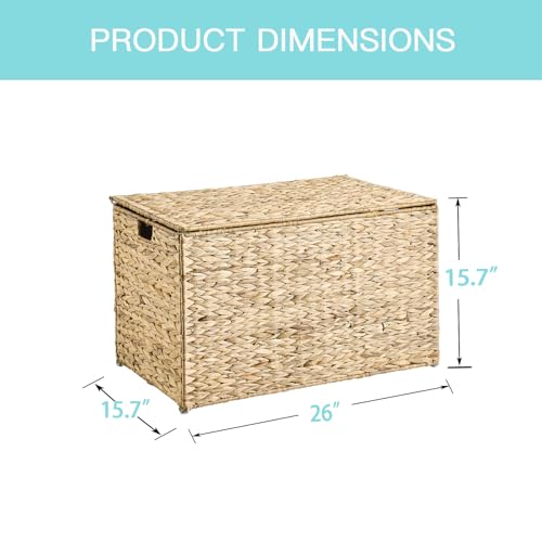Water Hyacinth Storage Basket with Lid - 105L Natural Wicker Bin 26x15.7x15.7 Inches