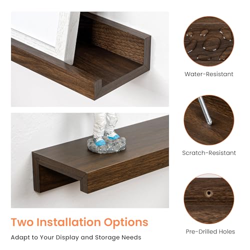 Walnut 72-Inch Picture Ledge Shelf Set of 2 - Floating Wall Shelves for Photos & Display