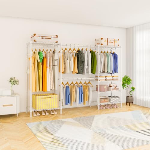 White Heavy Duty Expandable Garment Rack 4 Tiers - Portable & Sturdy