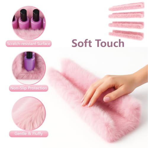 Care&More YJ 15 Inch Nail Polish Shelves, 4-Pack Fuzzy Display Nail Polish Rack for Storing Nail Bottles, Sunglasses, Essential Oils, Plush Soft Pink