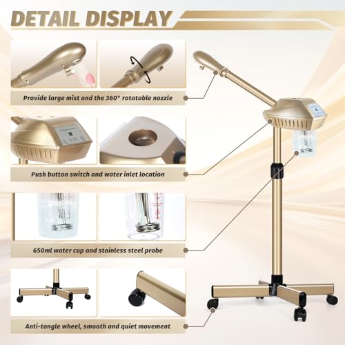 Facial Steamer Professional on Wheels - Champagne Gold, Small Model FST-04
