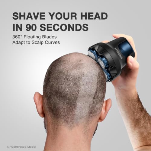 PRITECH Electric Head Shaver for Bald Men - Blue, 6 Floating Rotary Heads, Waterproof & Cordless