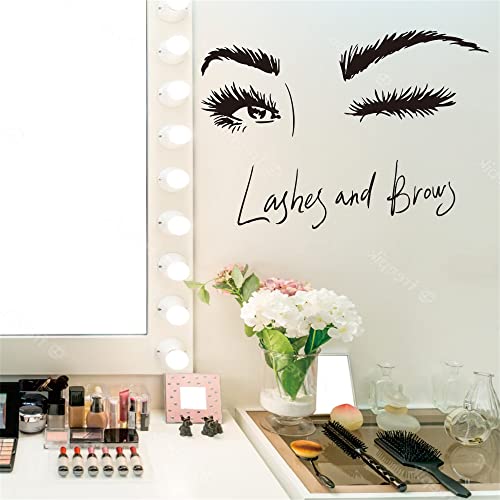 Lash Studio Wall Decal ? PVC Removable Eye and Brow Design ? Ideal for Brow and Beauty Salons, Bedrooms, and Studios ? Size: 25"x18" inch (Black-JZY234-Lashes)
