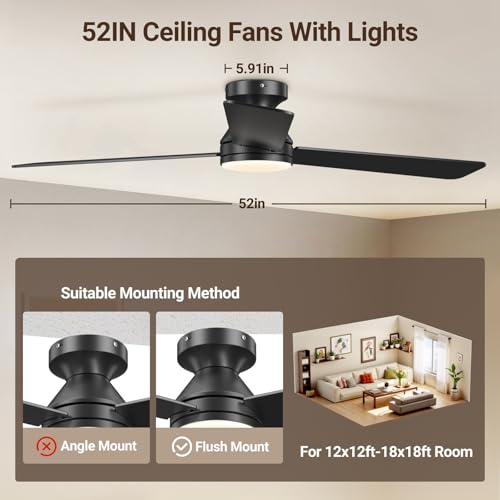 52 Inch Ceiling Fan with Lights Remote Control Dimmable Wind Speed Reversible