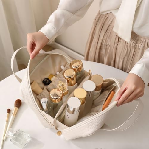 Travel Makeup Bag for Women, Large Capacity Cosmetic Bags, Organizer Portable Water-resistant Toiletry Bag (white)