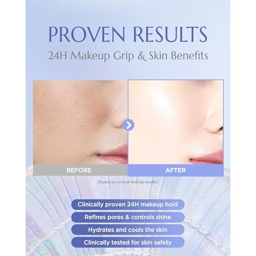 Aurora Glow Grip Primer Prep - Korean Illuminating Makeup Base for Radiant Skin - 8-Layer Hyaluronic Acid and Ceramides - Pore Minimizing, Sebum Control, Long Lasting Makeup, 1.01 fl.oz.